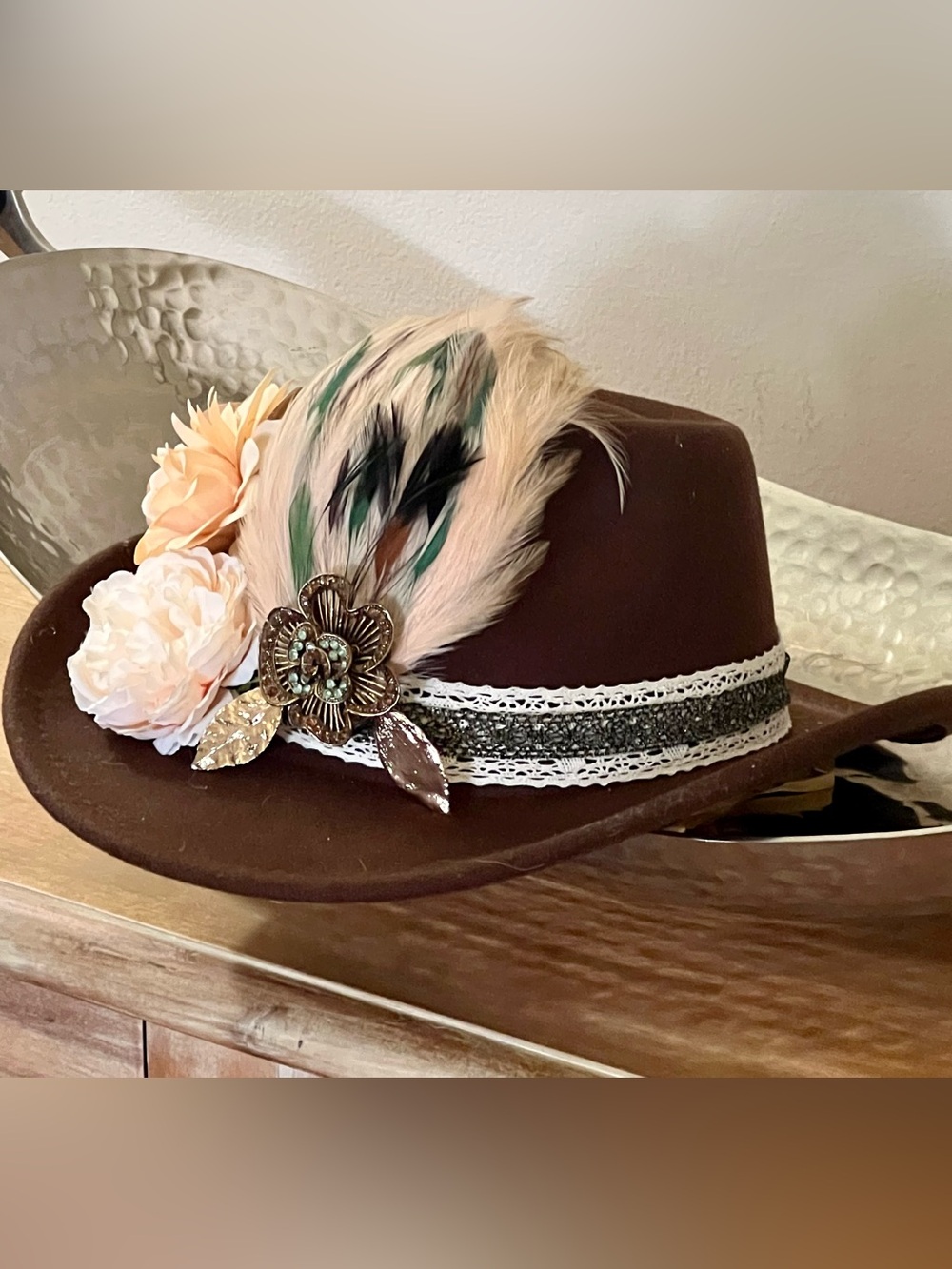 Women’s Handmade / Custom Designed Feather and Floral Cowboy Hat